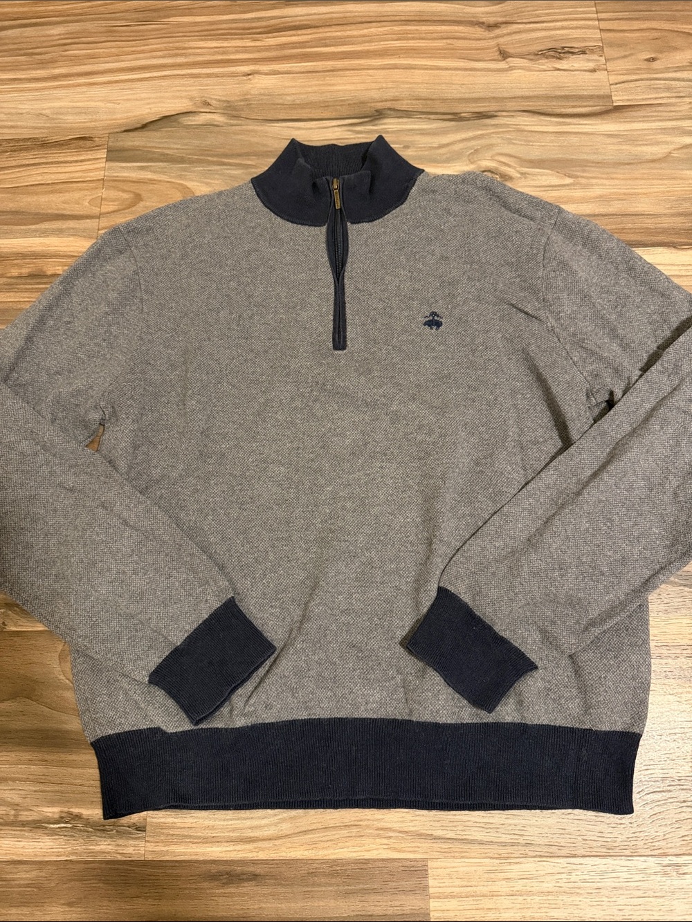 Brooks Brothers 346 Sweater Mens L Blue Gray 1/4 Zip Mock Neck Cotton Cashmere